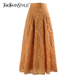 Casual Patchwork Midi Skirt For Women High Waist Sashes Plus Size Skirts Female Fashion New Clothing 2021