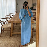 Toloer Women's 2024 New Vintage Tea With A Bubble Sleeve Shirt Suit Summer Dress-Outfit