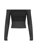 Off Shoulder Mesh Long Sleeve Blouse-Outfit