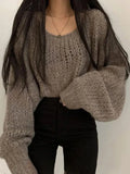 Cutout Lantern Sleeve Baggy Sweater-Outfit