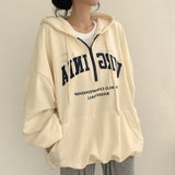 Vintage Letter Print Pullover Zipper Hoodie-Outfit