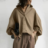 Women Oversized Long Sleeve Shirt ZANZEA Spring Lapel Neck Buttons Down Loose Tops Tunic Casual Work Blusas Solid