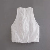 Summer Style Hollowed-Out Embroidered Sleeveless Blouse Loose Waist Embroidered Flute Skirt Suit-Outfit
