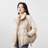 Korean Version Of Fashion Down Vest Women Wear 2024 Winter New Light White Duck Down Triangle Ribbon Warm Vest-Outfit