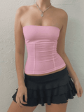 Paneled Solid Color Bandeau Top-Outfit