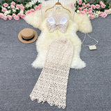 Toloer Tourist Vacation Wind Summer Sling Short Hook Flower Vest Long Skirt Two
