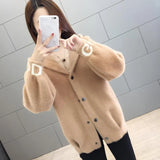 Mink Fleece Hooded Jacket Women Spring Autumn Korean Single Breasted Sweater Cardigan Female Casual Short Knitted