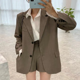 Office Lady Blazer Suits Spring Summer 2021 Two Piece Sets Long Sleeve Coat and High Waist Shorts Casual Pants 2 Piece