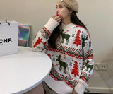 Autumn and Winter New Korean Women's Loose Couple Christmas Tree Deer Thick Jacquard