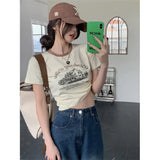 Toloer Print Short Sleeve T-Shirt Women's Color Round Collar Bottom Shirt 2024 Summer Hot Girl Short Student