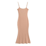 Trendy Women's Dress Hot Girls Sexy Basic Solid Color High Waist Show Thin Medium-Long Halter Skirt Hip Dress-Outfit