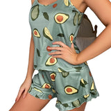 Toloer Women's Plus-Size Pajamas Print Casual Slip Nightdress Thin Home Clothing Suit-Outfit