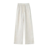 New Chinese Style Jacquard Tray Buckle Satin Casual Pants Female 2024 Spring National Wind High Waist Hanging Feeling Straight Tube Wide Leg Pants-Outfit