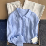 Linen Shirt Women's Summer Thin Old Money Liner Shirt Long Sleeve Sunscreen Cotton