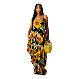 Toloer New Women's Casual Loose Print Cotton Slip Dress-Outfit