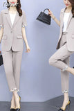 Women Single Botton Work Blazer Suits Slim Loose Casual Pants Blazers Jackets With Trouser Two Pieces