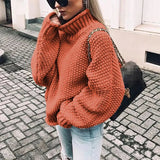 Toloer Women's WISH Turtleneck Long Sleeve Jumper Loose Casual Knit Sweater