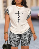 Summer New Women's Temperament Digital Printing Round-Neck Short-Sleeved