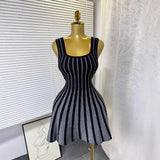 New Temperament Elegant Vertical Stripes To Close The Waist Thin Sling Dress Light Style Knitting Skirt