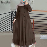 Casual Solid Puff Sleeve Ladies Kaftan Sundress ZANZEA Vintage Chiffon Dress Women 2023 Spring Ruffle Maxi Vestidos 618-0-Outfit
