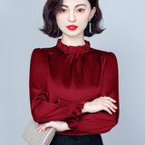 Toloer Spring 2023 New Pressure Pleated Wood Ear Shirt Female Satin Foreign Style Small Shirt Gentle Wind Bubble Sleeve Jacket-Outfit
