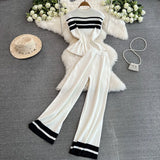 Suit Women's Korean Version Of Sleeveless Knitted Top Two Sets Of Leisure High-Rise Slim Straight Broad Leg