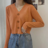 ladies button V-neck pullover sweater women's fall winter 2022 new outer solid color cardigan long-sleeved short knitted