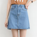 Spring And Summer 2024 Korean Fan Retro High Waist Show Thin Package Hip A-Line Denim Short Skirt Korean College Wind Solid Color Skirt-Outfit