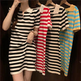 Version Of Temperament Striped T-Shirt Dress Retro POLO Received Waist-Skinny Straight Dress Summer Dress