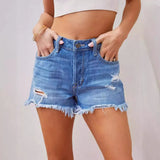 Women's Ebay Explosion Tuxedo Summer New High-Waisted Hole Denim Shorts
