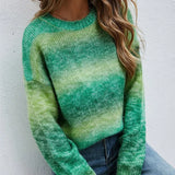 Rainbow Striped Knitwear Sweater Crew Neck Casual Women Pullovers Sweaters Female Long Sleeve Colourful Jumper Top Winter