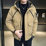 Fashion Youth Men's Wear 2024 Winter Wear Two Cotton Men Thick Coat New Fashion Cotton Suit Hat Warm Tooling Men-Outfit