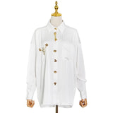 Toloer Cardigan Female Top Spring 2024 New Striped Metal Button Lapel Loose Type Thin Temperament Shirt-Outfit