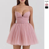 New Sweet Mesh Splicing Sling Princess Poneng Dress Sexy Body-Dexted Mini Dress