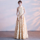Feather Hanging Neck Open Shoulder Fashion Atmosphere Thin Long Skirt Evening Dress Students Graduation Performance Choral