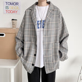 New Hong Kong Style Plaid Jacket Women's Autumn Korean Version Of The Original Sufeng Men's Loose And Thin Casual Suit-Outfit