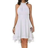 New Fashion Pure Color Temperament Women's Sexy Out-Shoulder Sleeveless Round Collar Micro-Folding Waist Repair