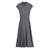 Soft Sleeveless Hanging Shoulder A Word Fan Flute Dress 2025 Spring Collar Body Medium Long Dress Women's