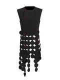 Toloer 2024 New Fashion Round Neck Sleeveless Round Piece Splicing Design Sense Tassel Advanced Sense Pure Color Top Vest-Outfit