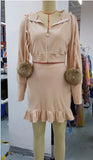 2022 New Fashion Women's Pocket Design Letter Word Collar Short Jacket Short Skirt Suit 2-Piece