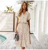 Print Dress Women Summer Casual Short-sleeved White Dresses Buttons Long Elegant 2020 Fashion Clothes For Women