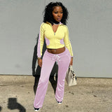 Women's Autumn And Winter Line Bump Color Without Collar Zipper Tight Rope High-Waisted Trousers