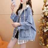 New Autumn Languiled Hooded Blouse Loose Fake Two Hooded Cowboy Coats Spring And