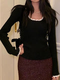 Contrast Color Trim Slim Long Sleeve Knit-Outfit