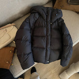 Merard Coffee Color Short Small Hooded Down Jacket Women's Winter 2024 New White Duck Velvet Thick Coat-Outfit