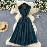 Wind Niche High-End Feeling Collar Short-Sleeved Denim Dress Women 2025 Summer Leisure Slim