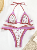 Patchwork Baroque Print Halter Bikini Set-Outfit