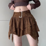 Toloer Girl Y2K Sexy A-Line Skirt 2023 Summer Vintage Multi-Layer Big Belt Irregular Skirt-Outfit