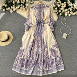 And Autumn Court Style Retro High-End Printed Chiffon Dress A Woman With A Thin Waist And A Single-Breasted Socialite Dress-Outfit