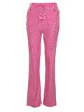Cut-out Lace Up Pu Leather Pants-Outfit